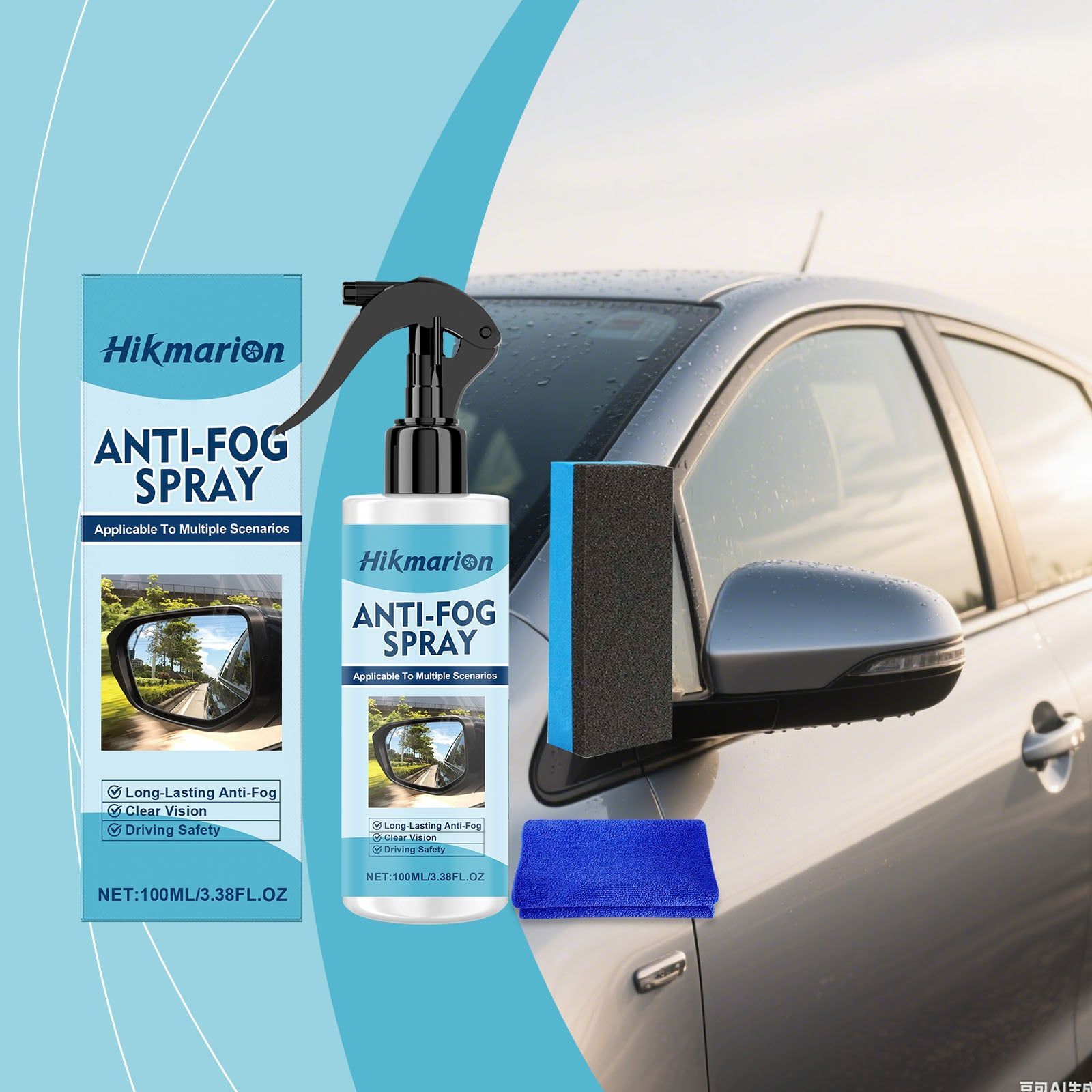 Car Care Anti-Fog Coating, Clear Windshield & Mirror, Stay Safe ,1set