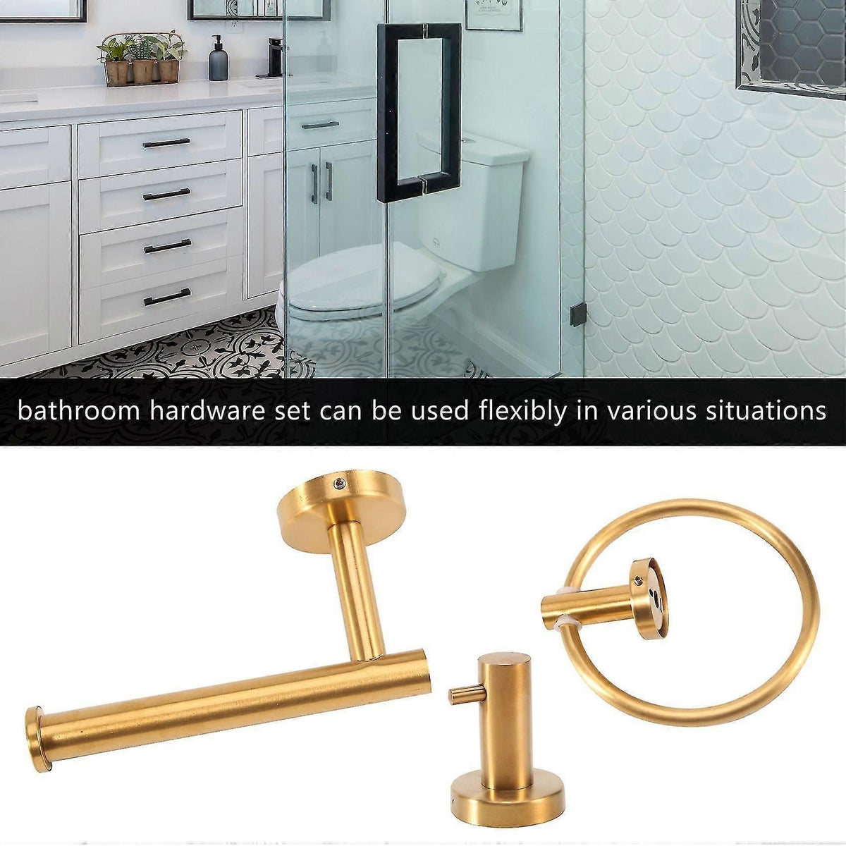 Bathroom Hardware Accessories Set 3-piece Gold Brushed Bathroom Hardware Sets Modern Towel Ring Rob
