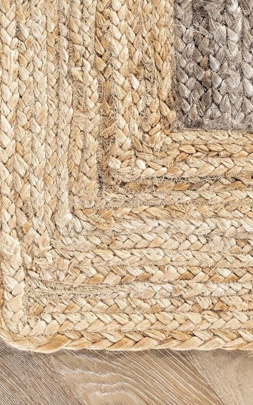 Handmade Natural Jute Grey Round Area Rug with Natural Border – Eco-Friendly Braided Area Rug Floor Carpet