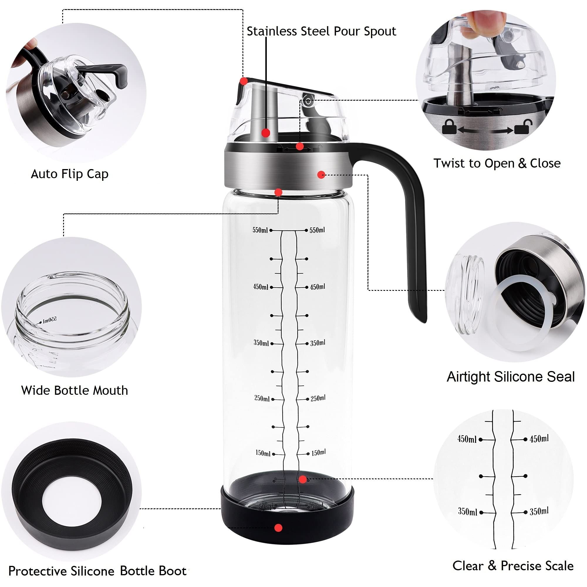 Oiler Bottle Kitchen Cooking Glass Auto Flip Leak Proof Oil Dispenser Bottle