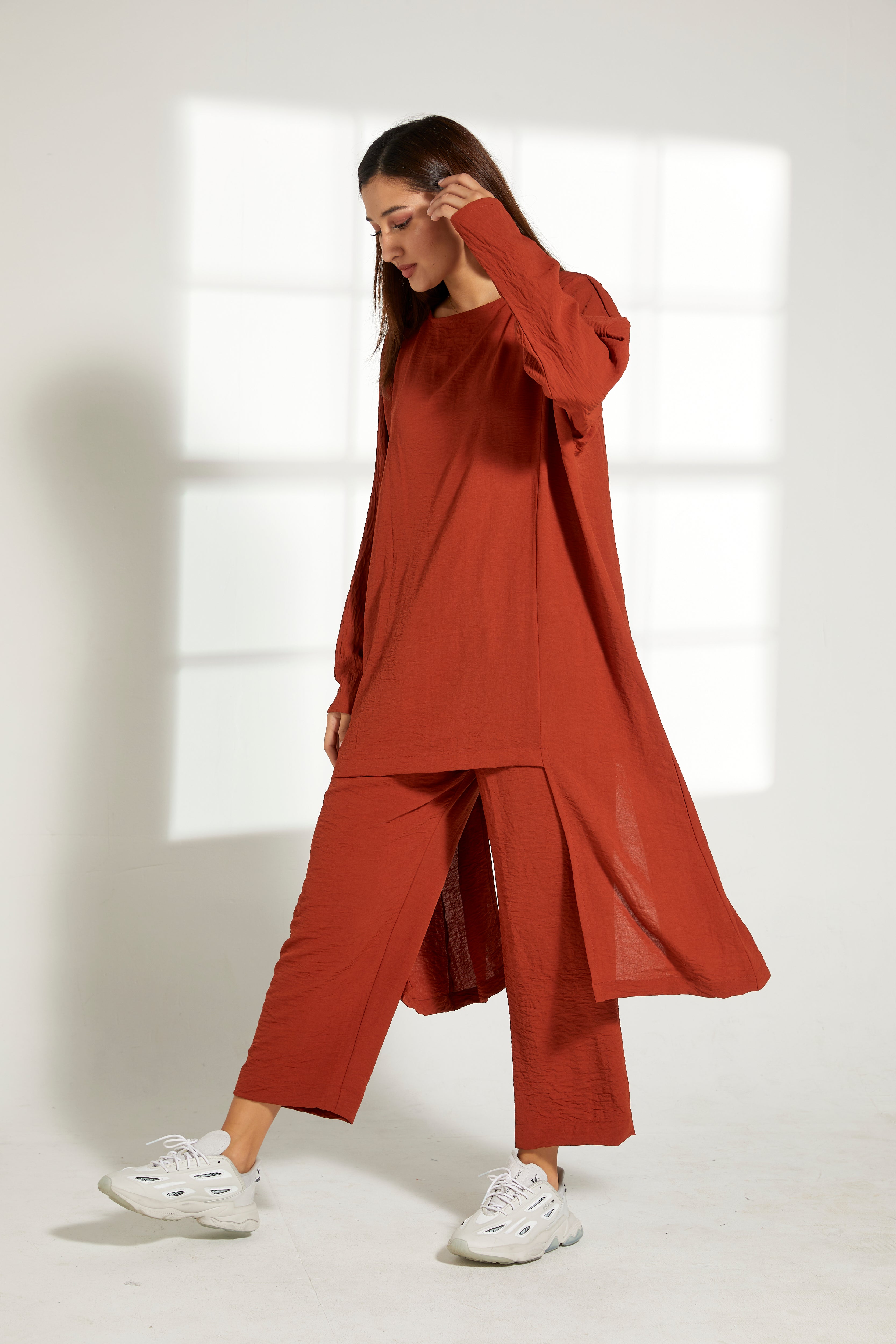 MOiSTREET Orange CEY Fabric Top and Pants Set