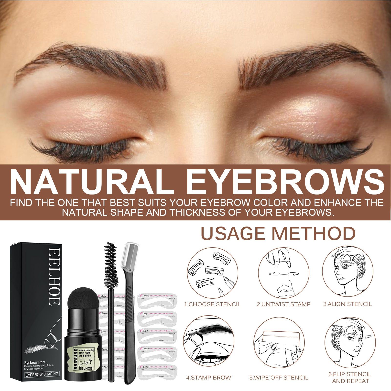 Brow Print Set, Waterproof Eyebrow Shaping Kit, Natural Hairline Powder, Easy Makeup, Perfect Brows ,1set