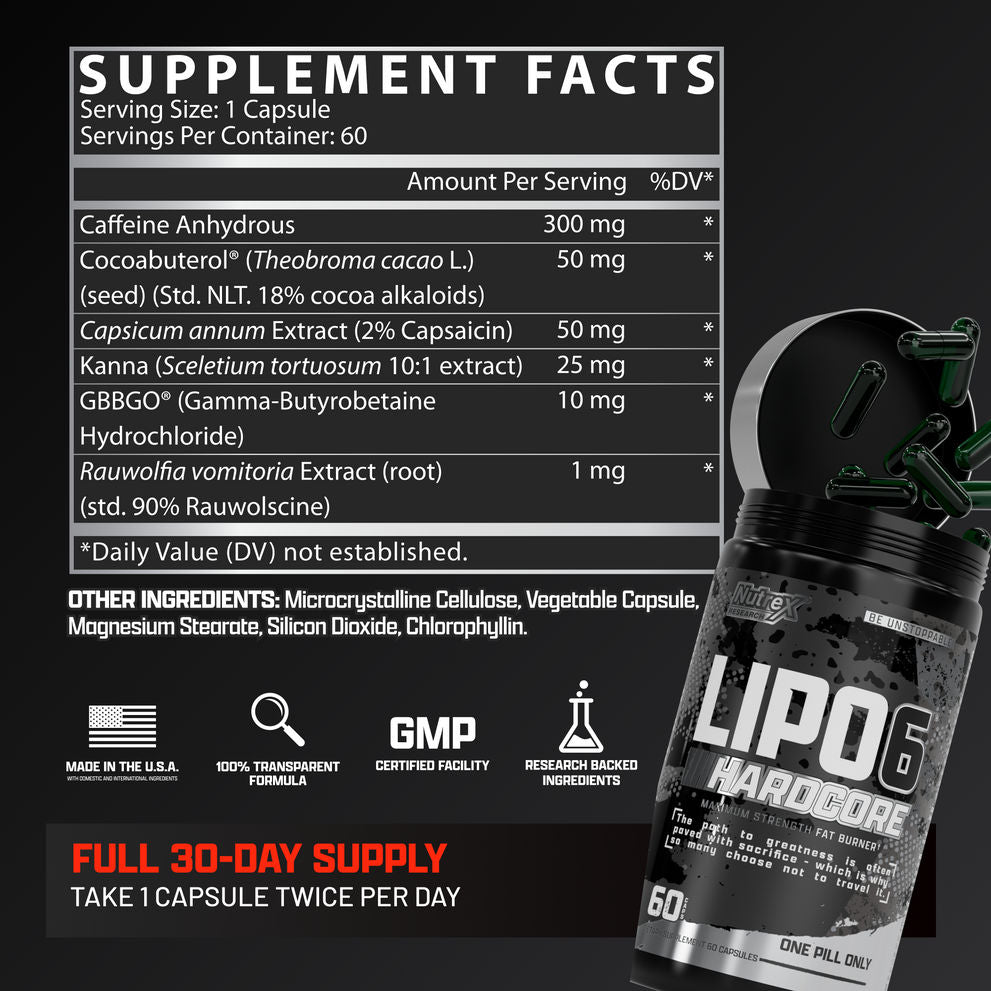 Nutrex Research Lipo-6 Hardcore, 60 Capsules Maximum Thermogenic Fat Burner