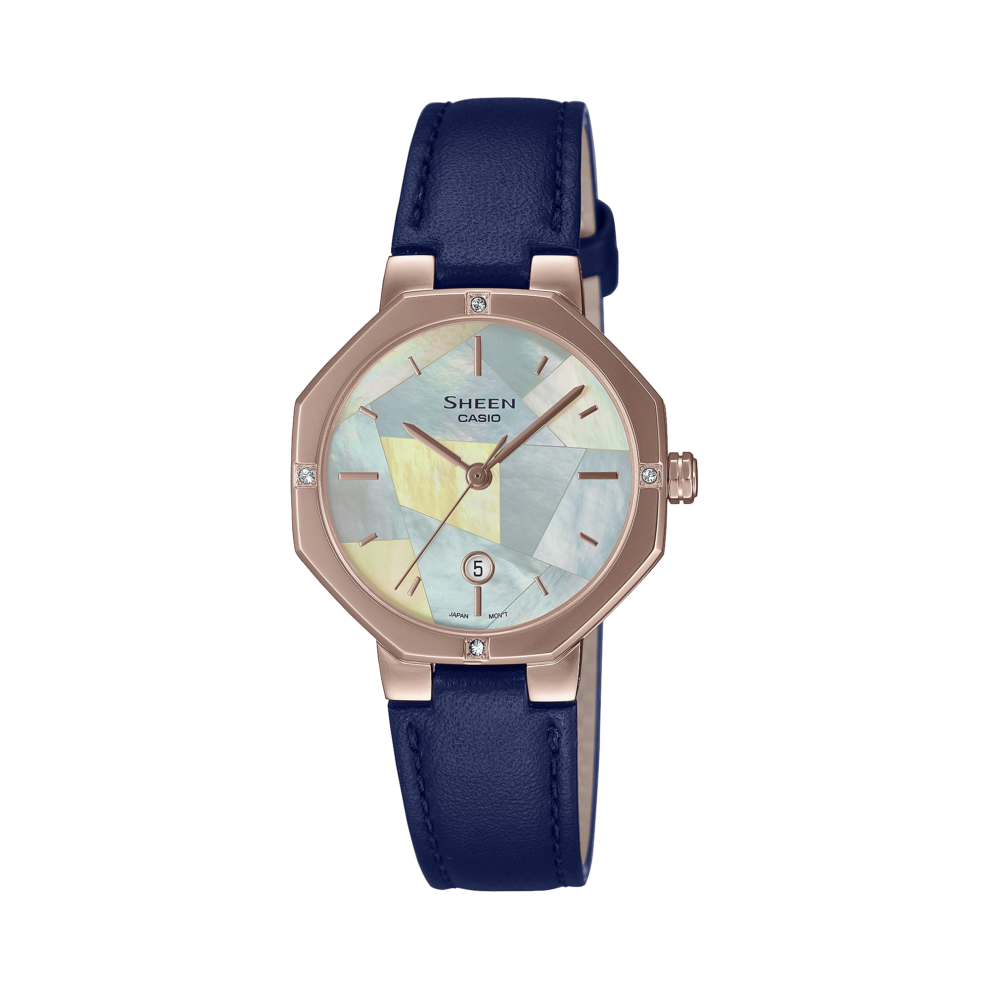 ساعة كاسيو شين للنساء بمينا من عرق اللؤلؤ، سلسلة SHE4543CGL