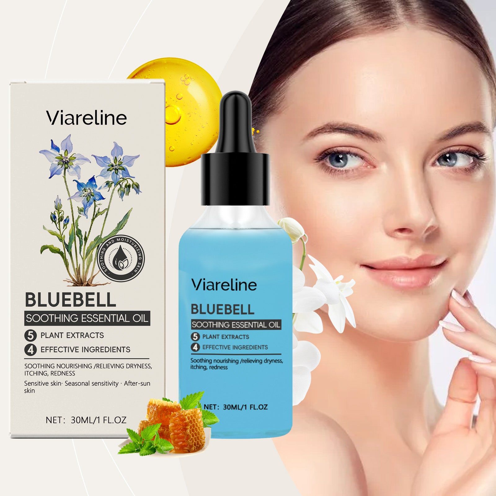 Blue Bell Soothing Facial Oil, Hydrating, Nourishing, Skin Care, Redness Relief ,30ml
