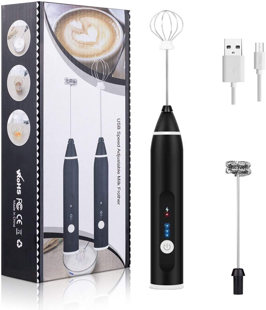 Electric Milk Frother Handheld Foam Maker USB Egg Beater Rechargeable Drink Mixer With 3 Speeds