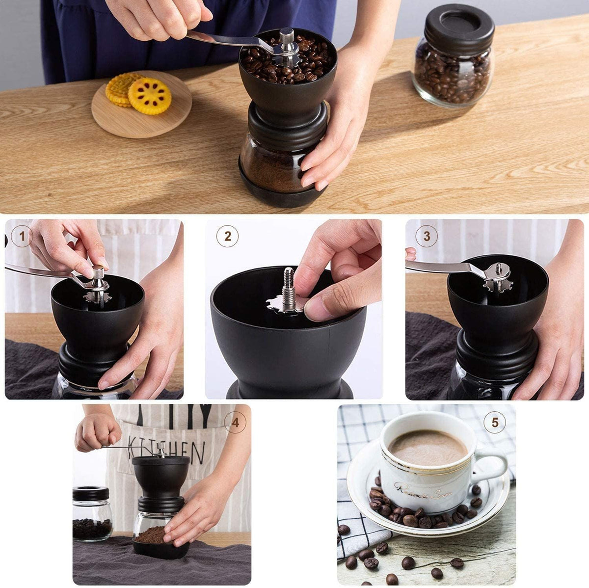 Manual Coffee Grinder Handheld Coffee Mill With 2 Glass Jars For Drip Coffee Espresso