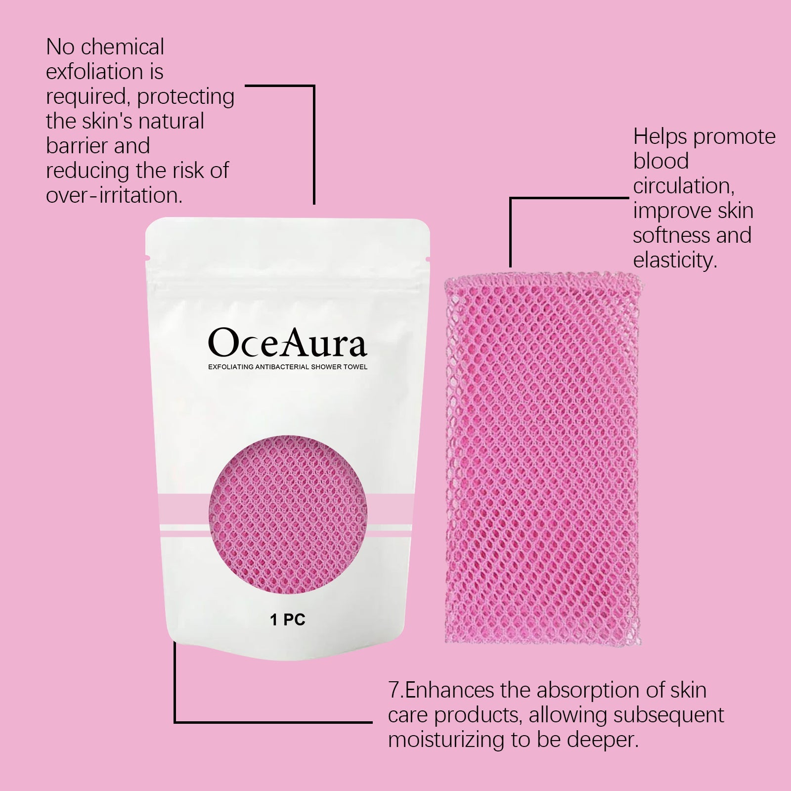 Carbon Fiber Body Cleansing Towel, Exfoliating, Gentle for Sensitive Skin ,1pcs