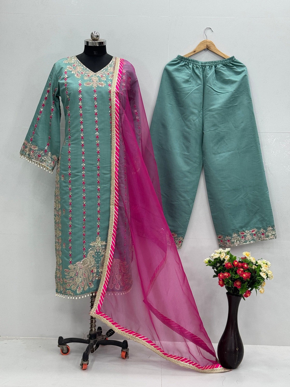 Fab Zone Women's Designer Kurti Palazzo Dupatta Suit Set