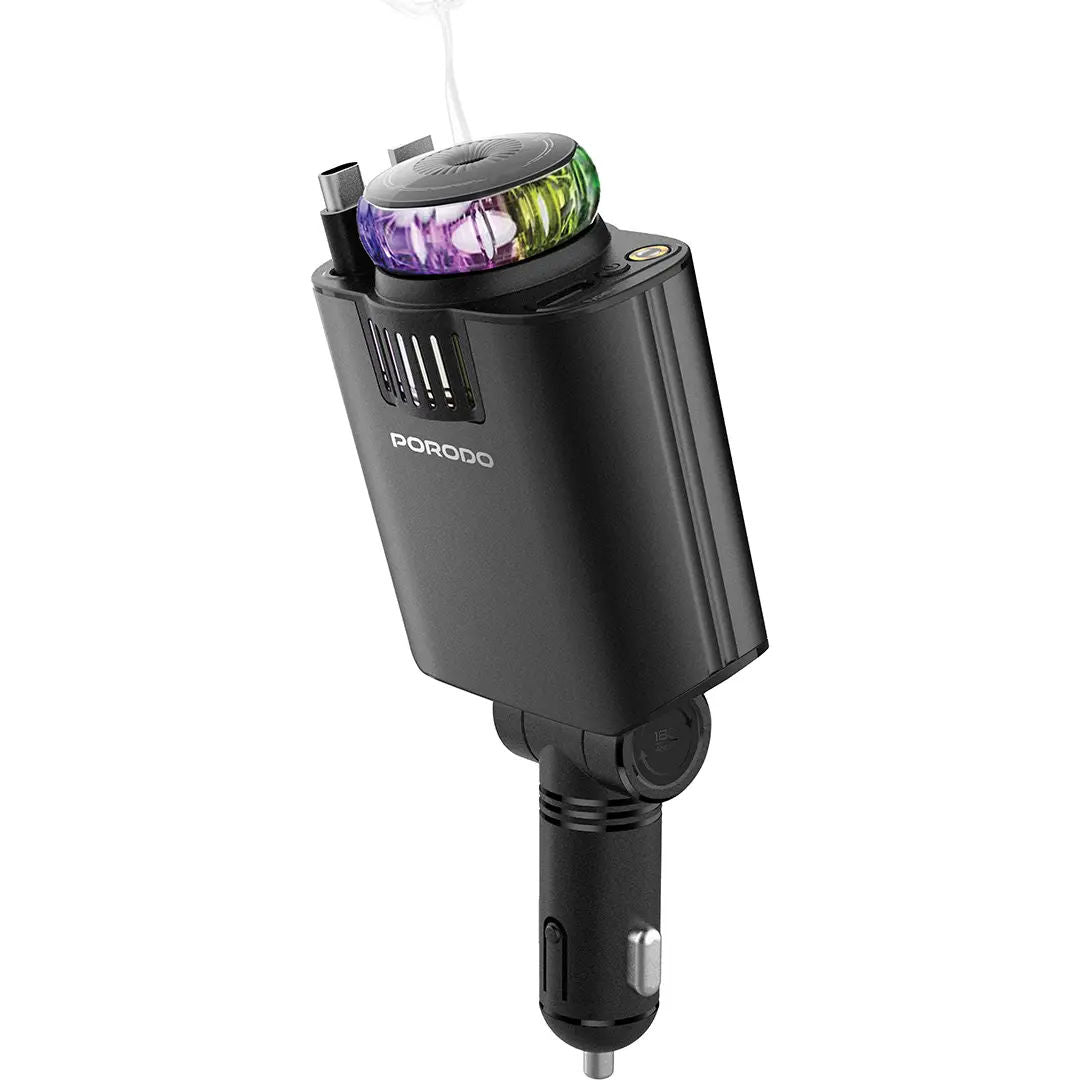 Porodo Aromaglow 120W Fast Car Charger with Aromatherapy Diffuser, Black