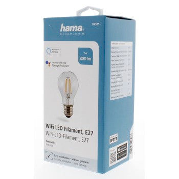 Hama 176555 WiFi LED Filament، E27، 7W، أبيض دافئ، قابل للتعتيم