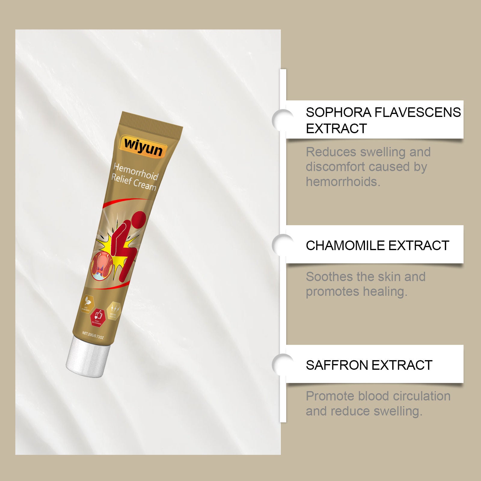 Herbal Body Care Soothing Cream for Hemorrhoids, Natural Relief, Gentle & Long-Lasting ,20g