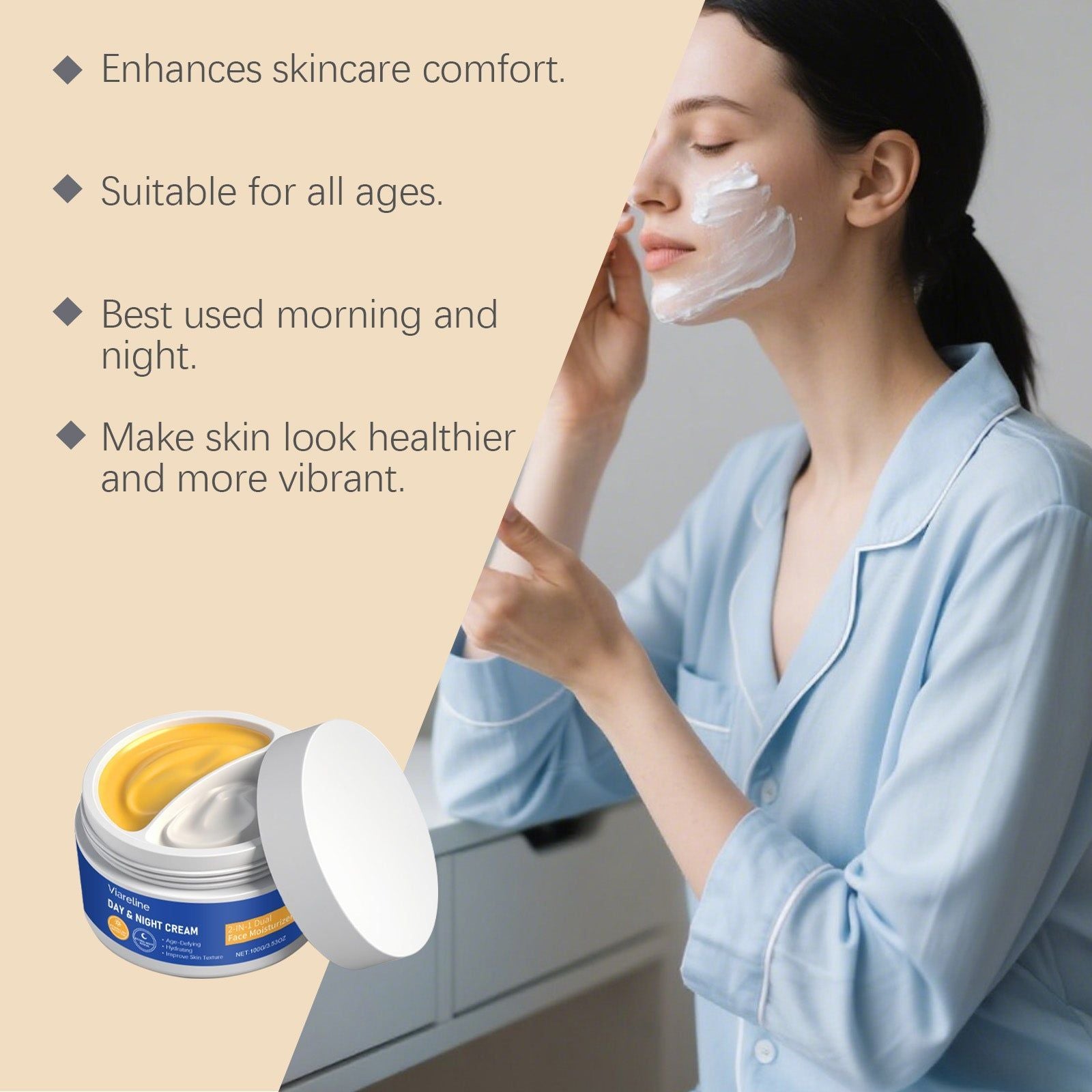 Day Night Facial Care Cream, Anti-Aging, Hydrating, Brightening, Moisturizer ,100g