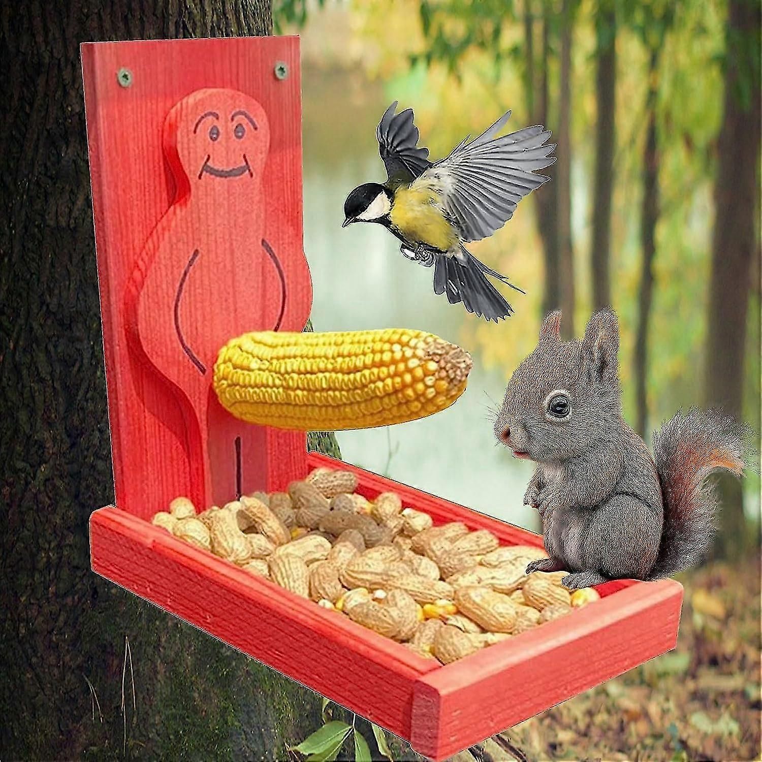 Proud Man Squirrel Feeder, Funny Proud Man Squirrel Feeder Wild Bird Feeders Wooden Decoration Squirrel Feeder Bird Lovers Gifts