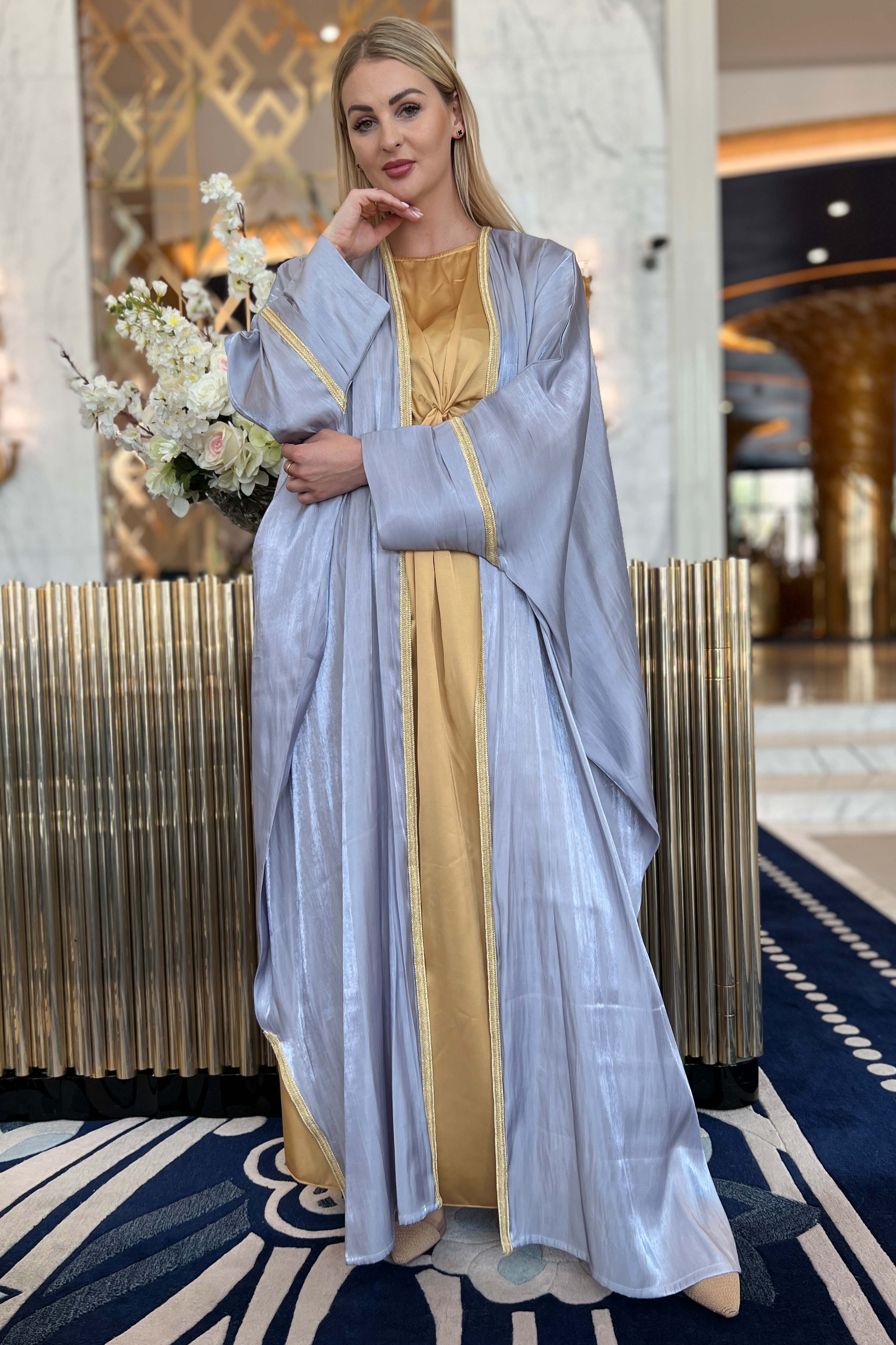 MOiSTREET Teal Blue Rotana Shimmer Bhist Abaya Set