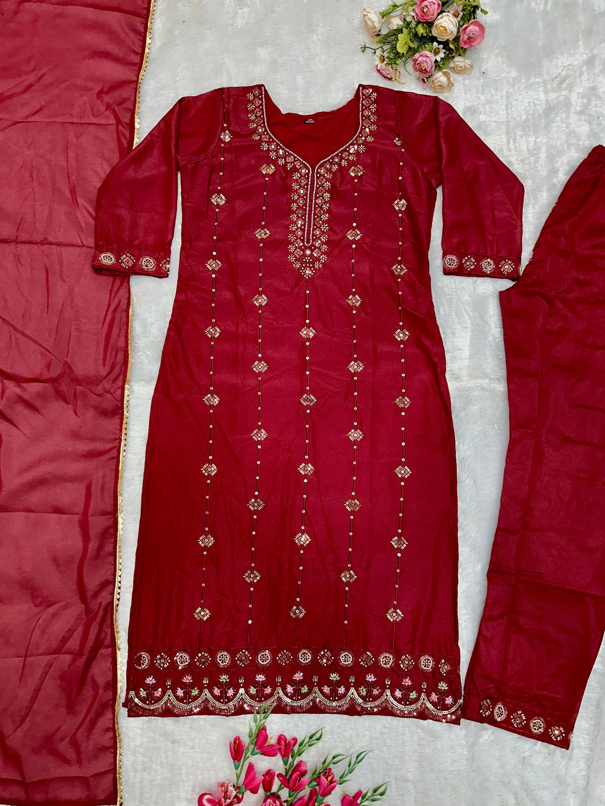 Fab Zone Women's Kurti Set With Bottom And Matching Dupatta