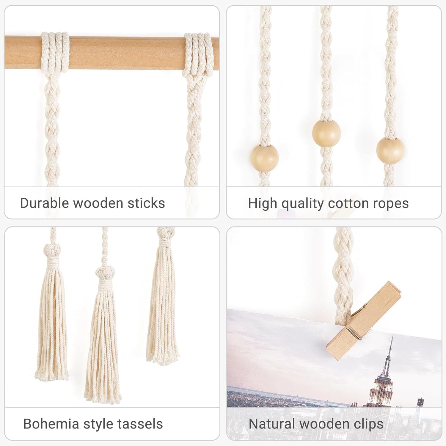 Hanging Photo Display Macrame Wall Hanging Pictures Organizer Boho Home Decor