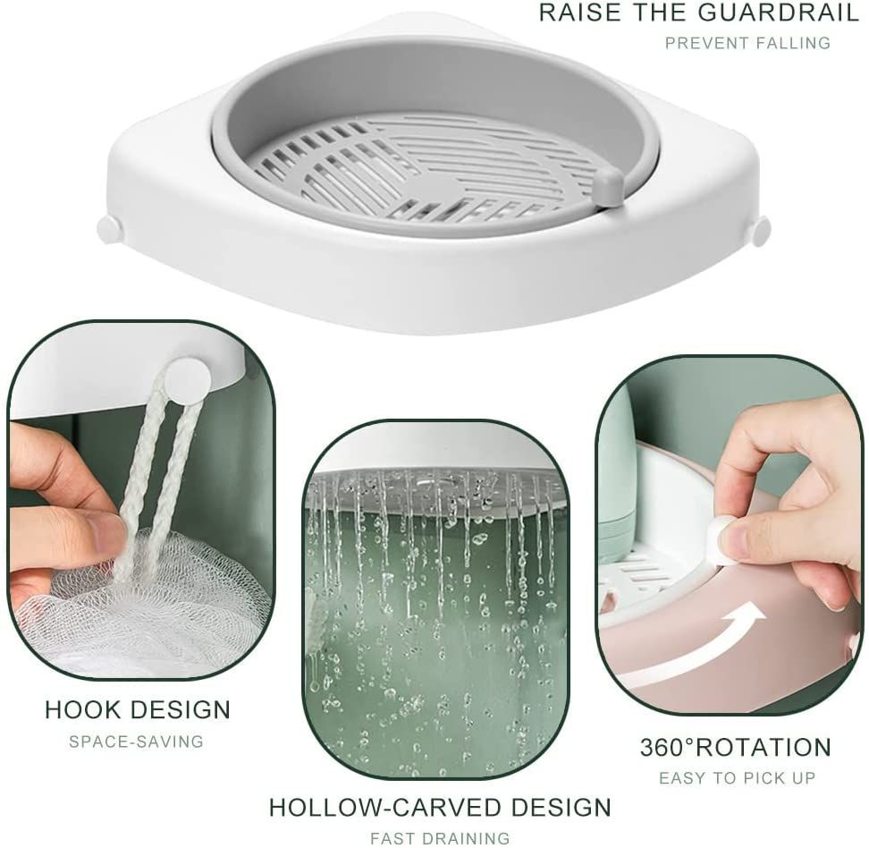 Corner Shower Caddy Rotating Bathroom Storage Shelf Wall Mounted Triangular Rack