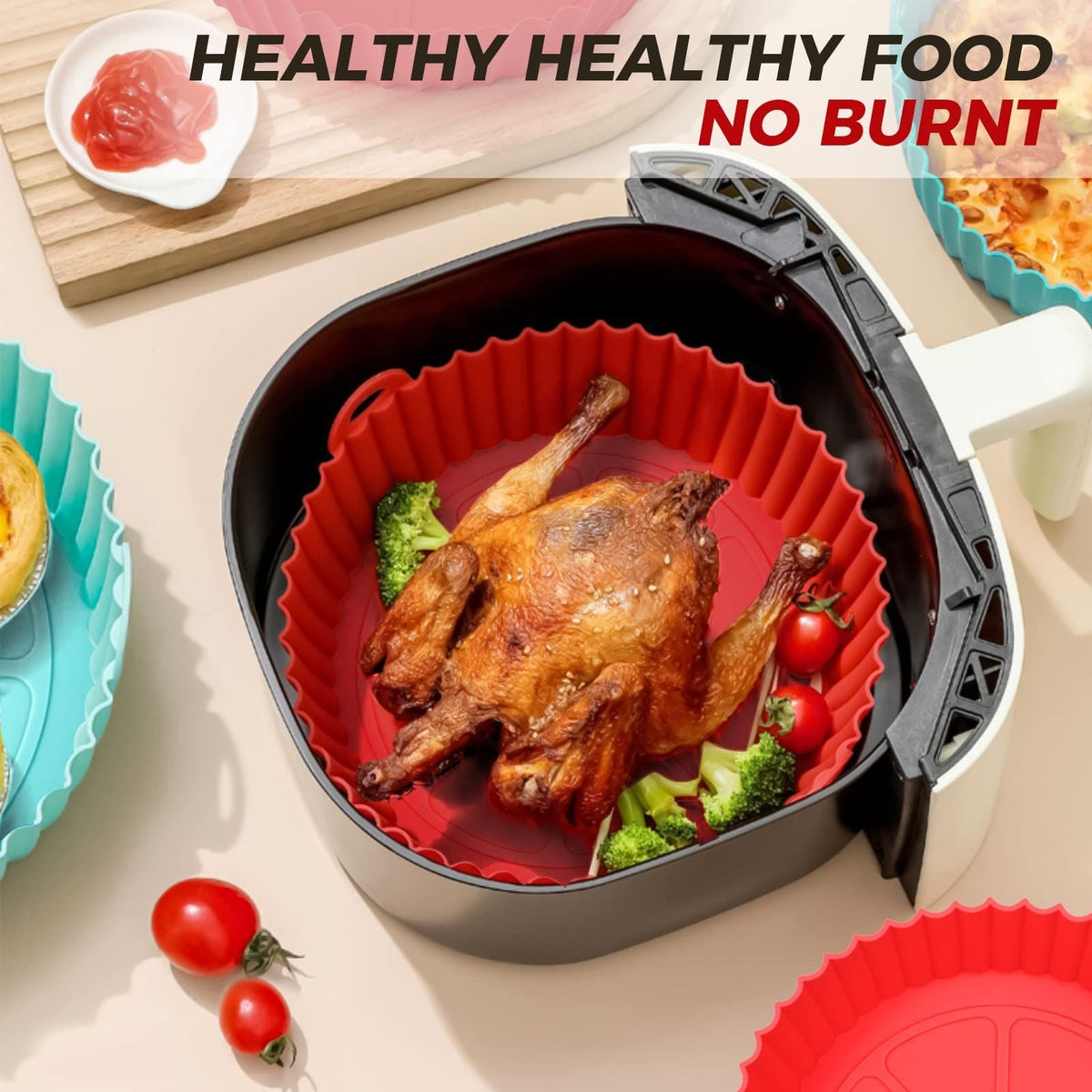 2Pcs Silicone Air Fryer Liner Reusable Air Fryer Basket 7.5 Inch Baking Tray