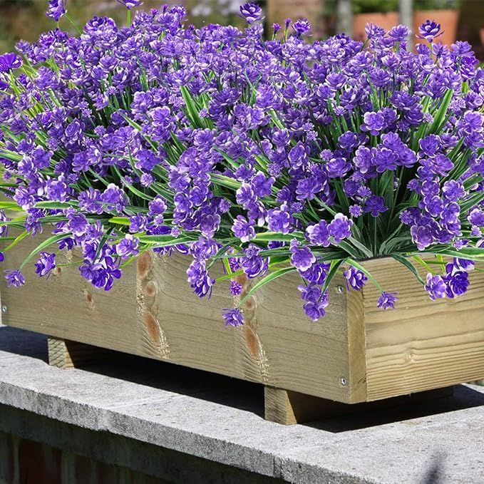 8 Bundles Artificial Flowers Outdoor Uv Resistant Faux Plastic Fake Greenery