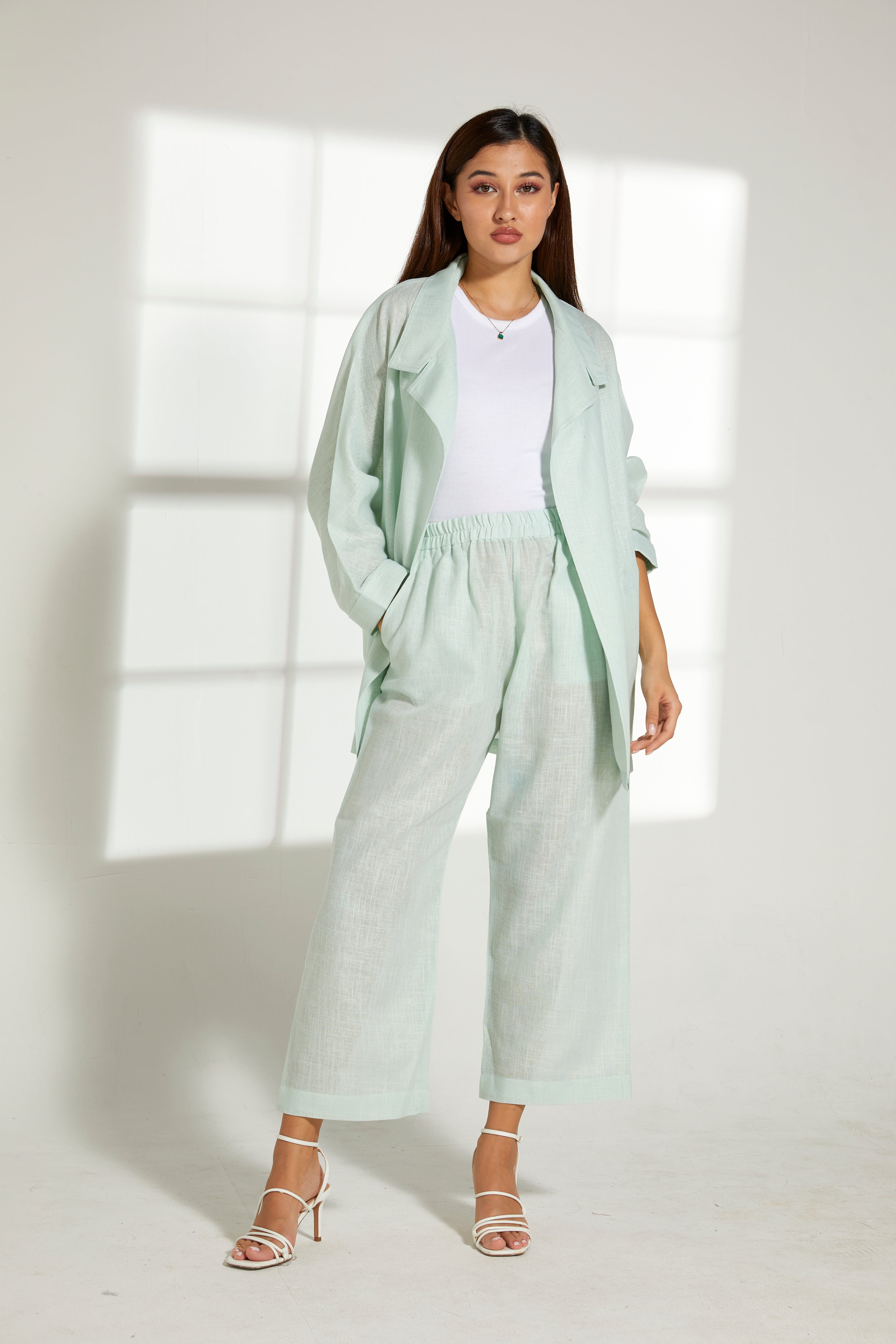 MOiSTREET Sea Green Linen Top and Pants Set