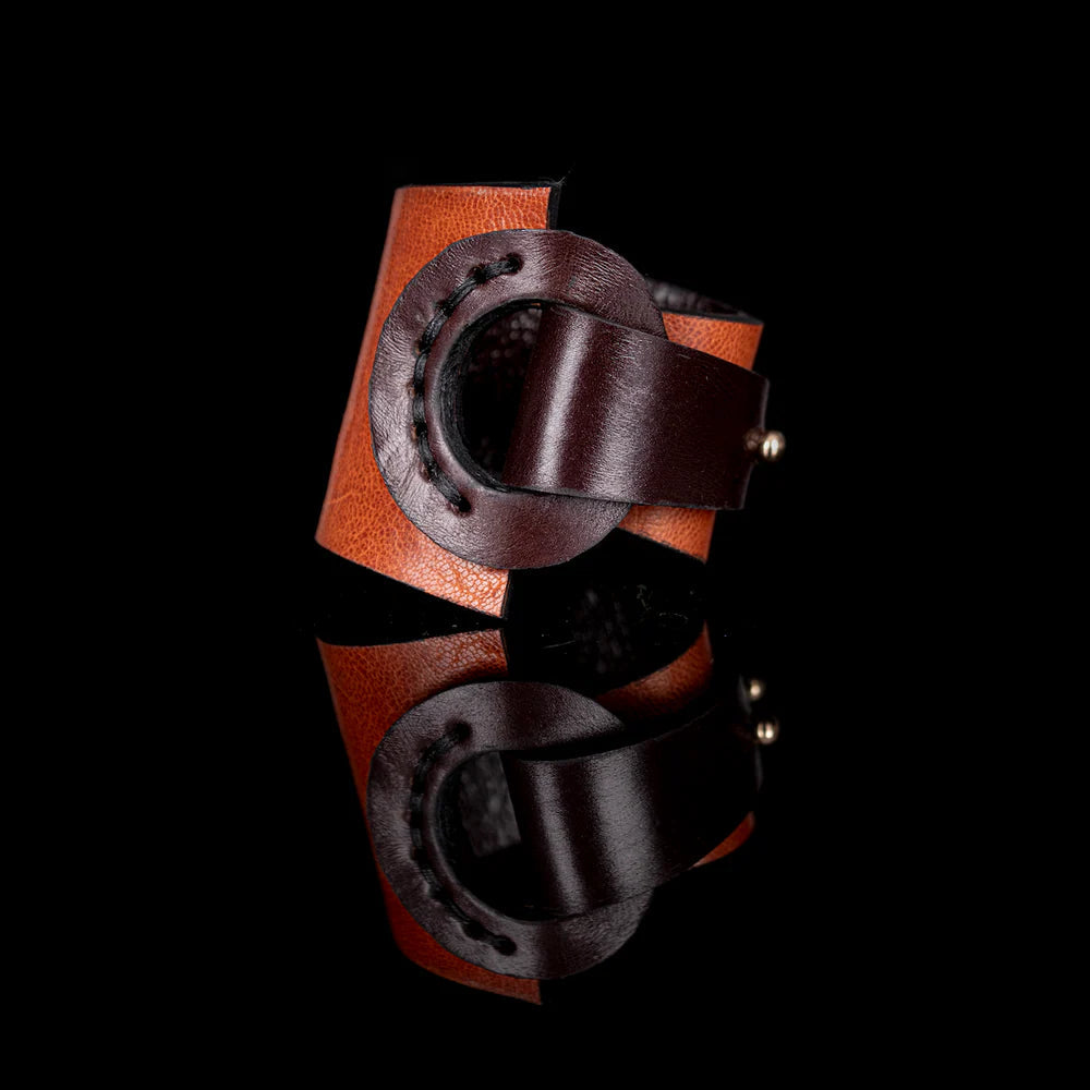 The Dark Architectural Dual-Tone Leather Statement Cuff Cognac