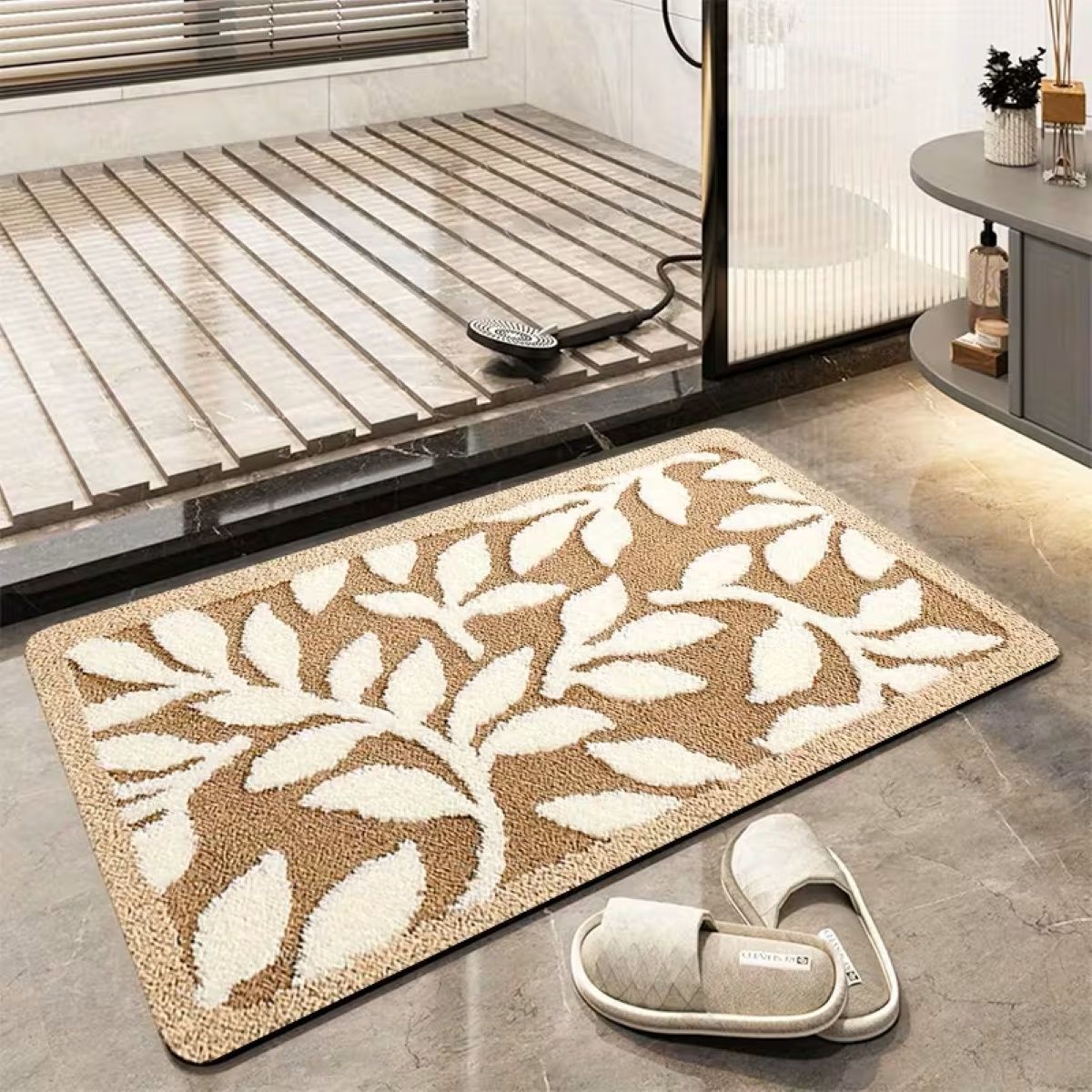 AIESY® Micro-Poly Shaggy Leaf Shape Multi-Purpose Door Mat for Home