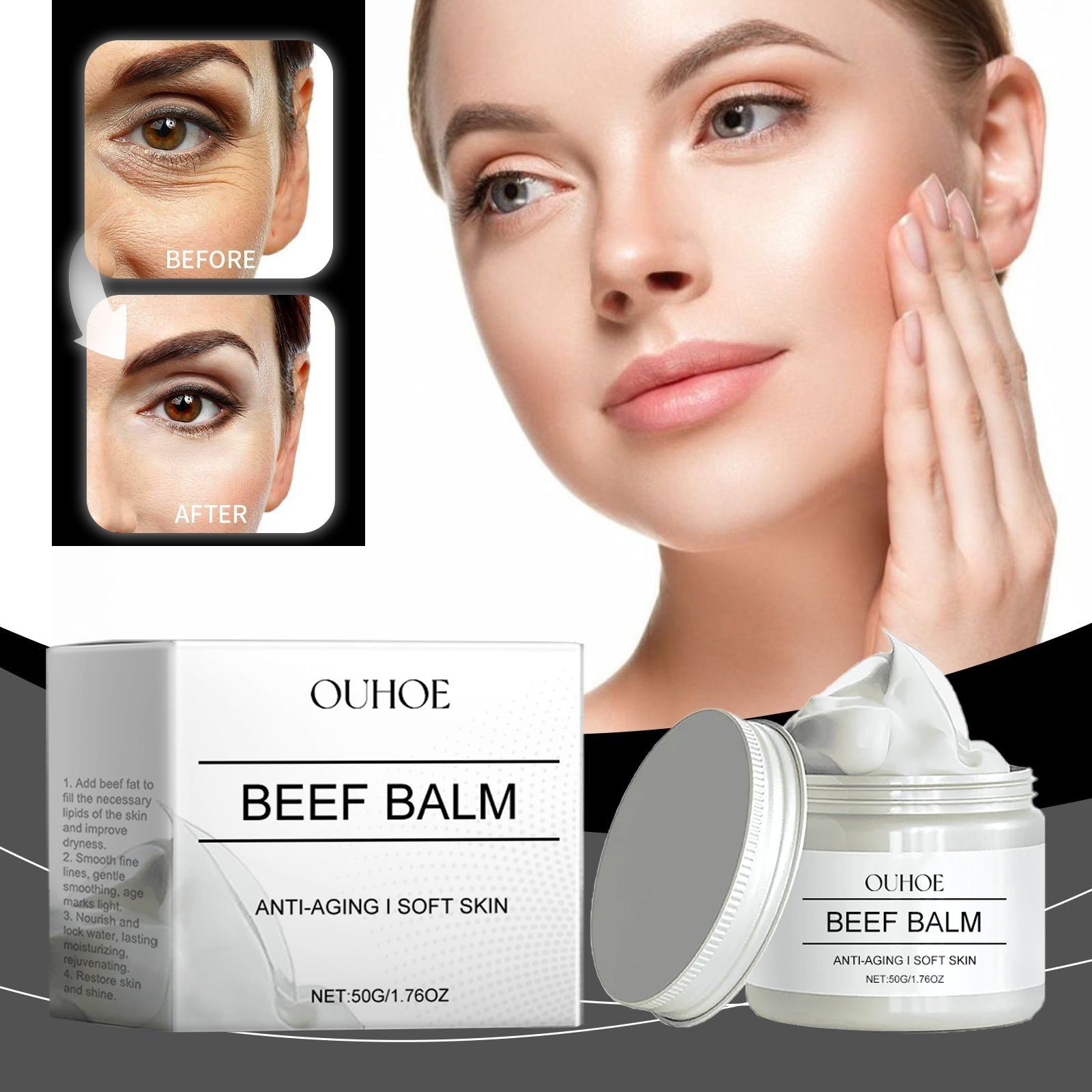 Beef Balm for Deep Skin Cleanse, Hydrating, Anti-Aging, Brightening, Fading Spots ,50g