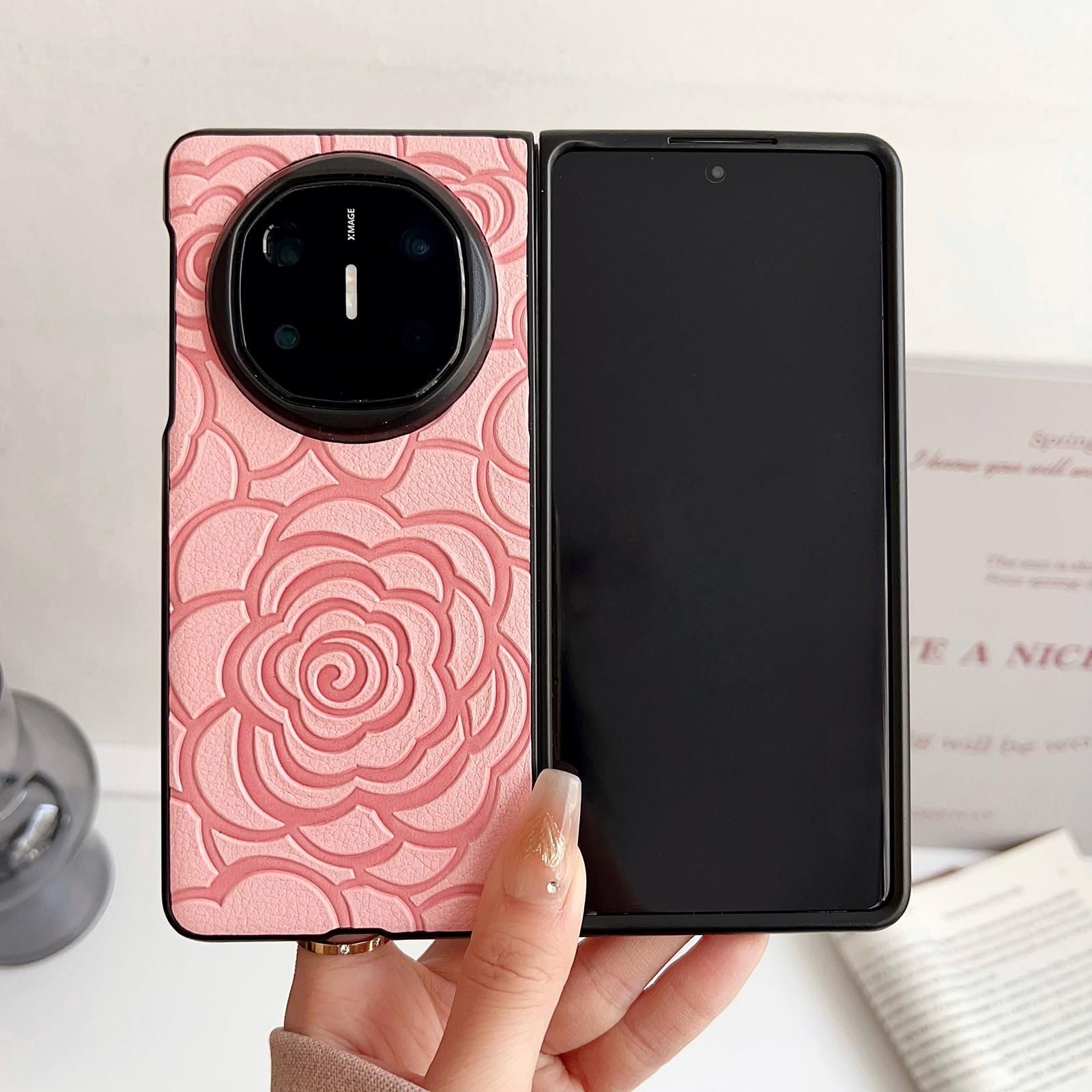 Camellia Pattern PU Case For Huawei Mate X6