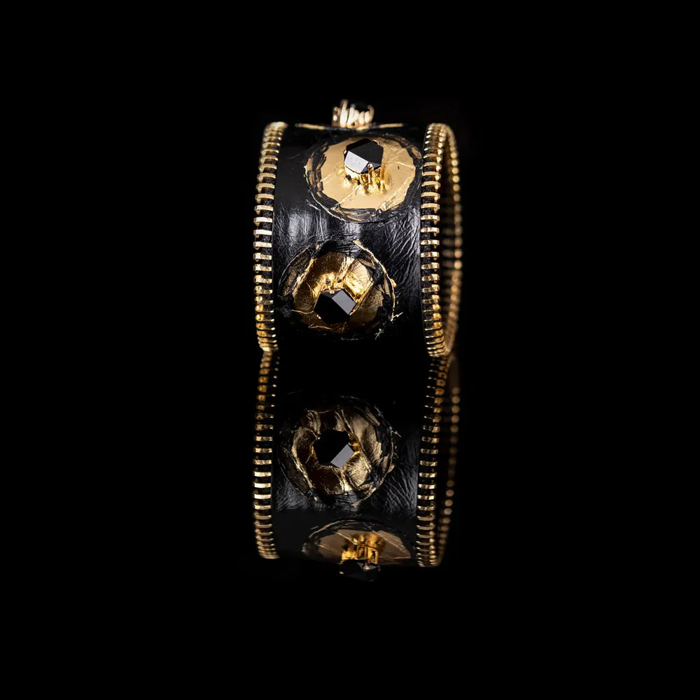 The Dark Obsidian Halo Zipper Leather Cuff