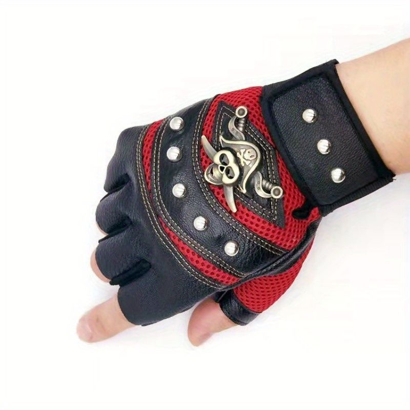 Men Motorcycle Riding Gloves Steampunk Gothic Gloves Vintage Fingerless Mittens