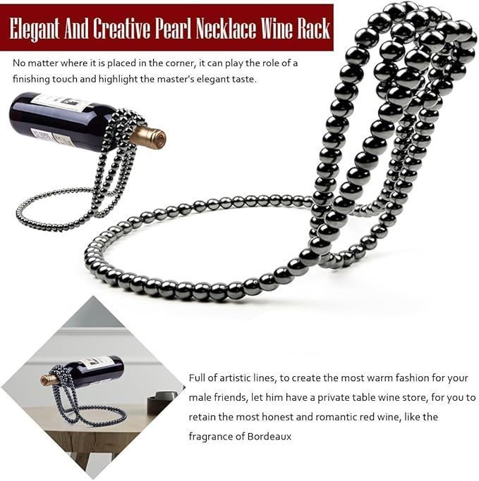 Pearl Necklace Shaped Floating Wine Bottle Holder Creative Metal Chain Wine Rack