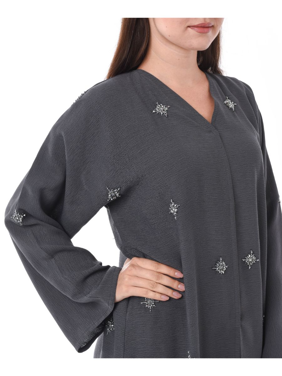 MOiSTREET Grey Abaya with Hand Embroidery