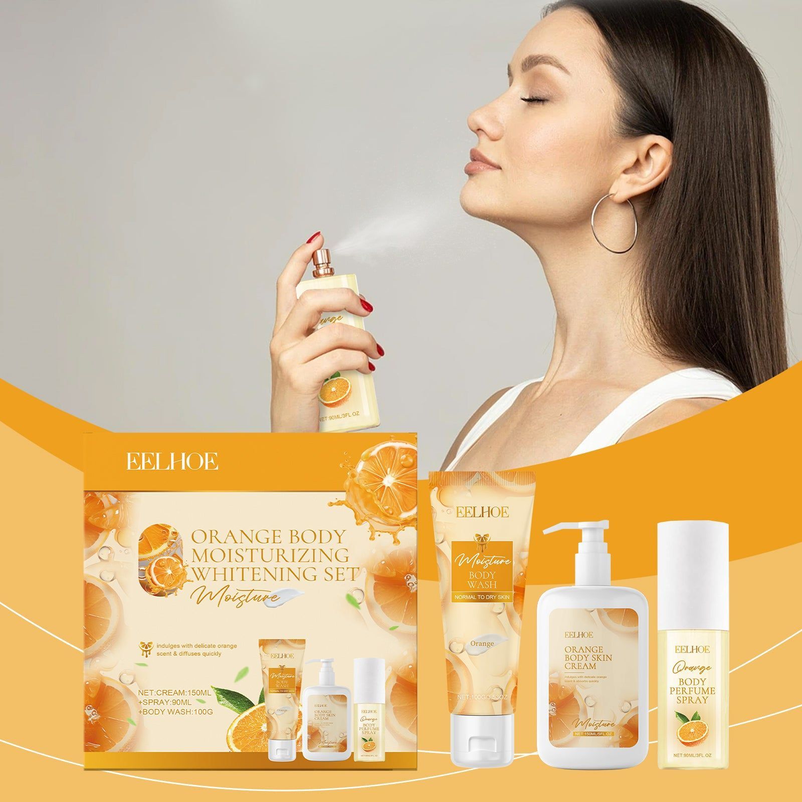 Brighten and Hydrate Skin with Orange Moisturizing and Whitening Gift Set ,1set