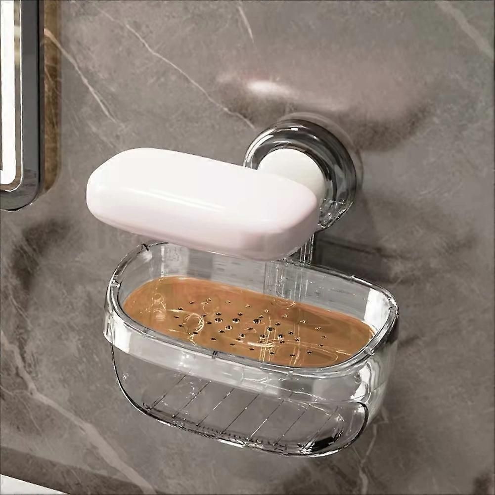 Suction Cup Soap Holder Bathroom Soap Dish with Drain Water Wall Mounted Movable Soap Box Bathroom Accessories A(A-Cream White)