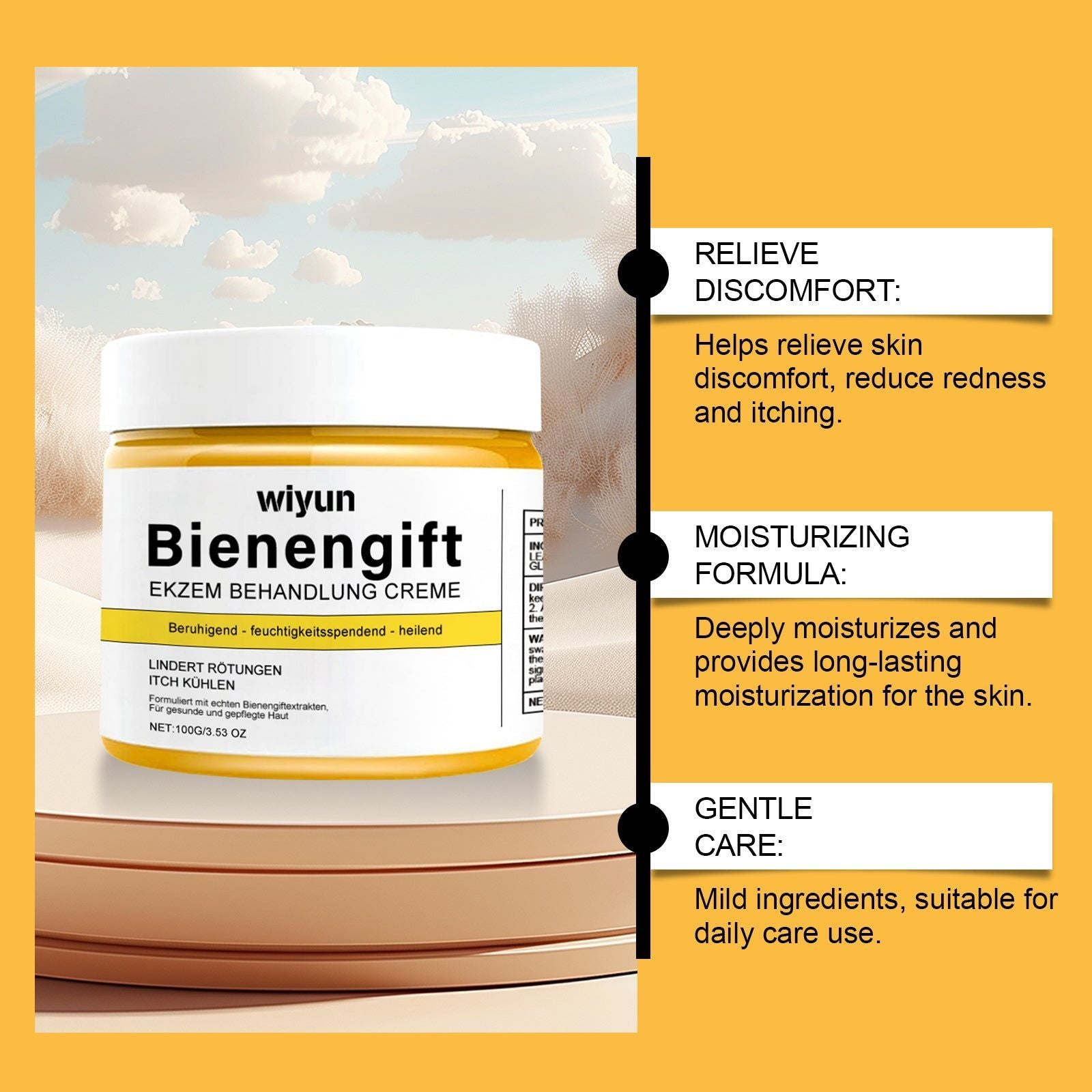 Bee Venom Skin Care Cream, Gentle Moisturizer for Sensitive Skin, Soothes Redness, Repair & Glow ,100g