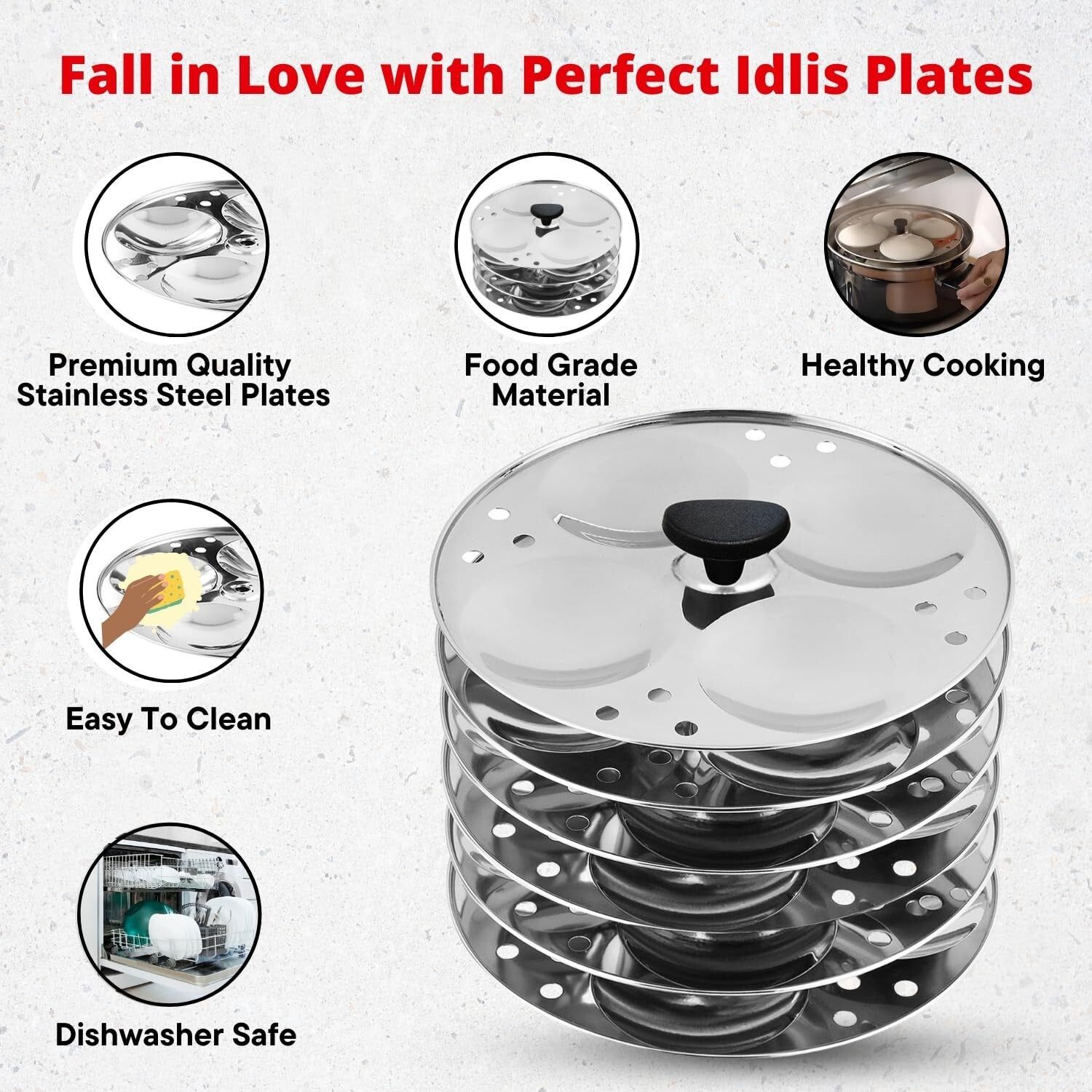 Stainless Steel 6 Idli Plates - 24 Idlis/Heavy Premium Deep Idli Plates