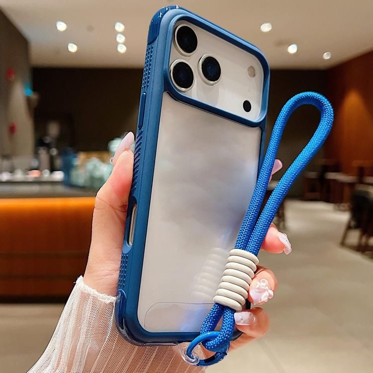 For iPhone 18 Pro Max / iPhone 17 Pro Max Solid Color Edge Transparency Acrylic TPU Phone Case with Wrist Strap