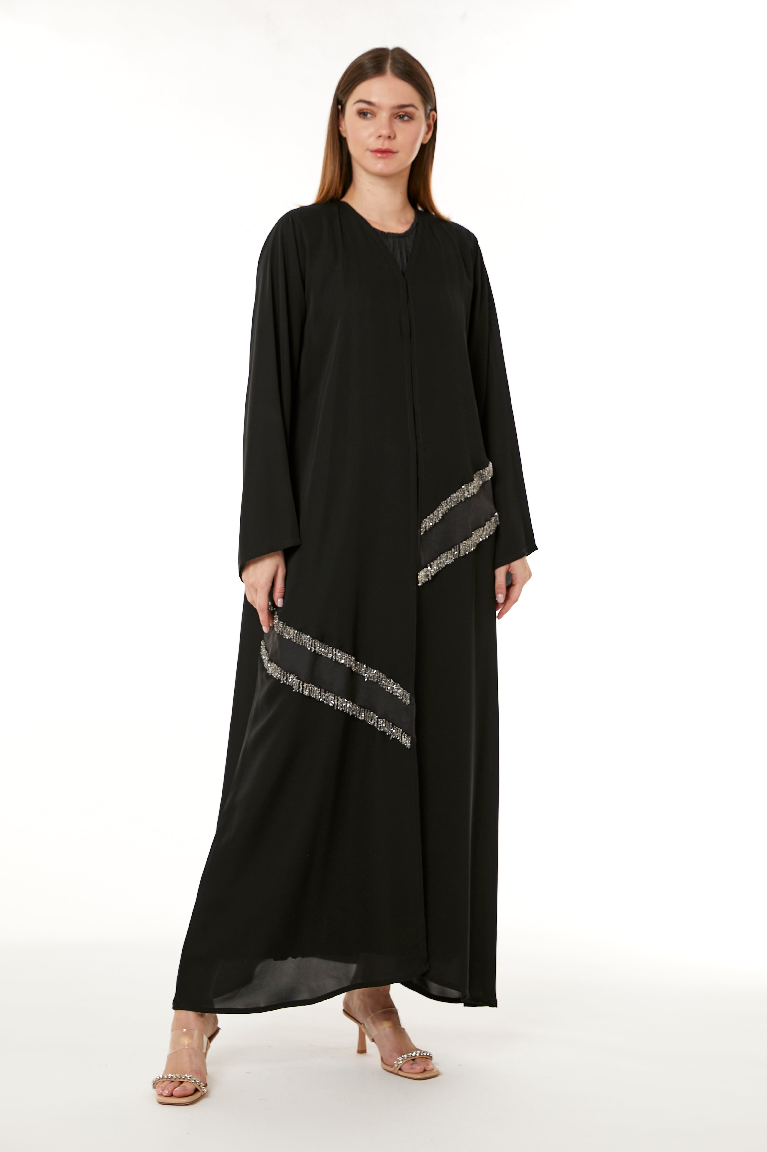 Black Korean Nida Hand Embellished Abaya