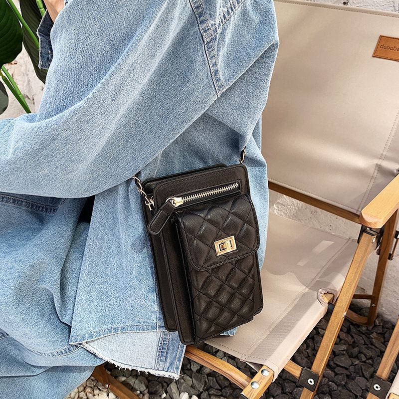 Ladies Rhombus Chain Shoulder Messenger Bag Mobile Phone Bag With Zipper