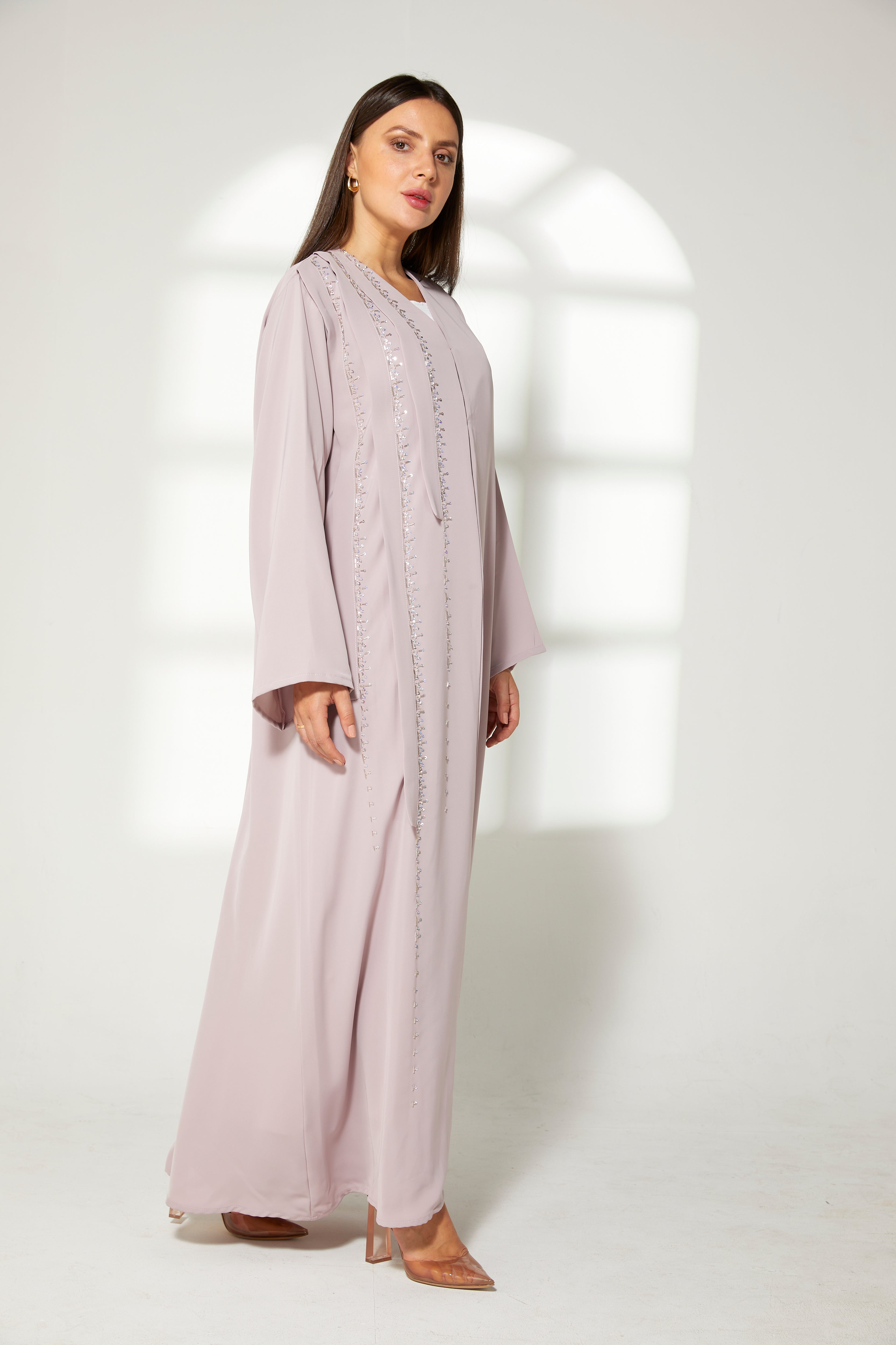 MOiSTREET Lavender Korean Nida  Embroidered Abaya