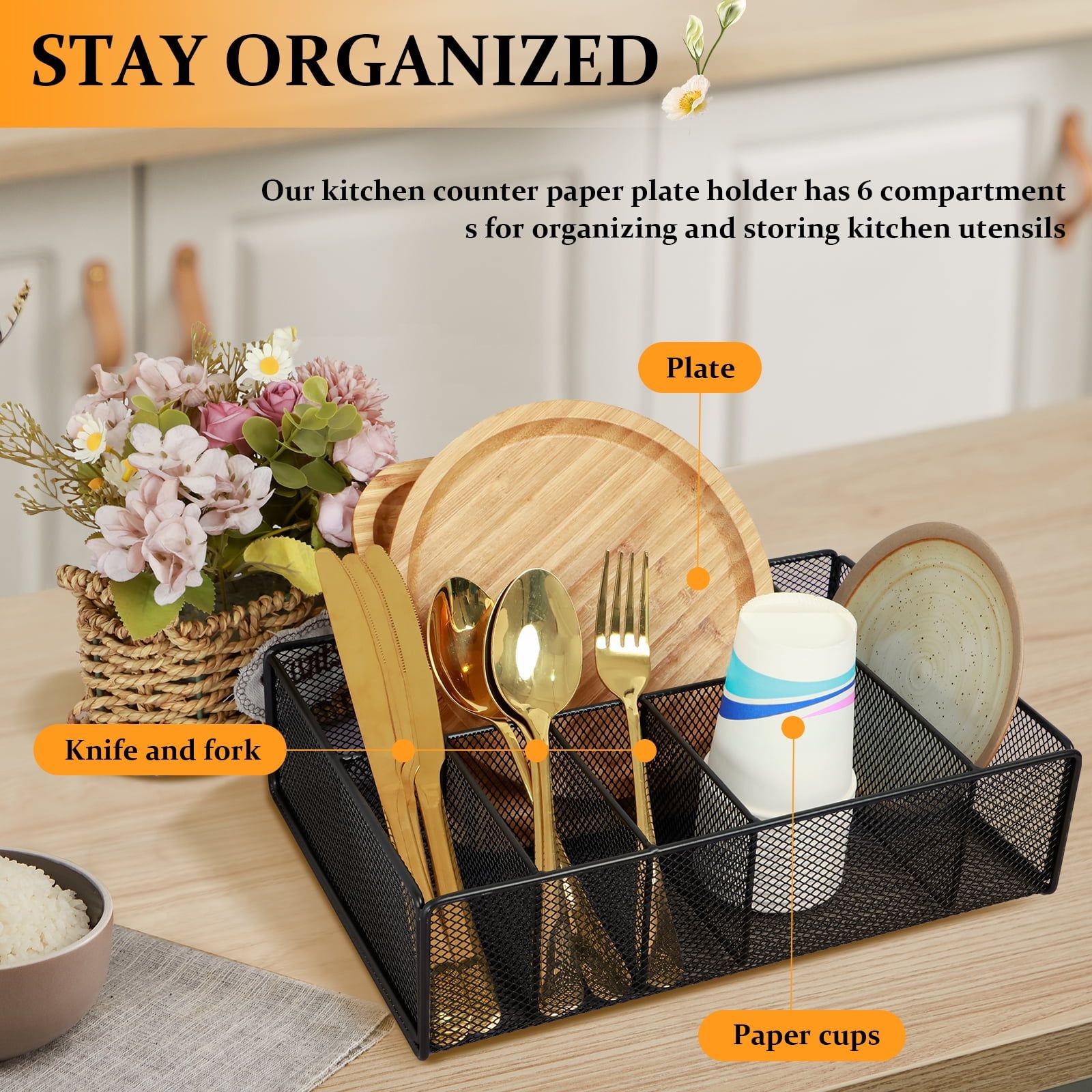 Desk Drawer Organiser Tray Paper Plate Organizer Utensil Holder Storage Tray for Home Office