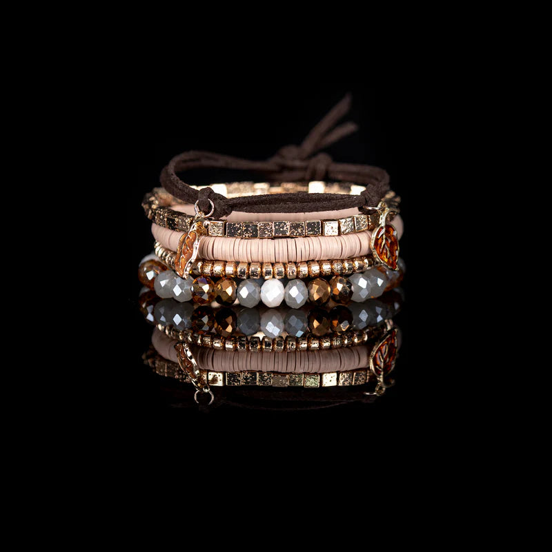 The Dark The Autumn Whisper Beaded Bracelet Set with Leaf Charm