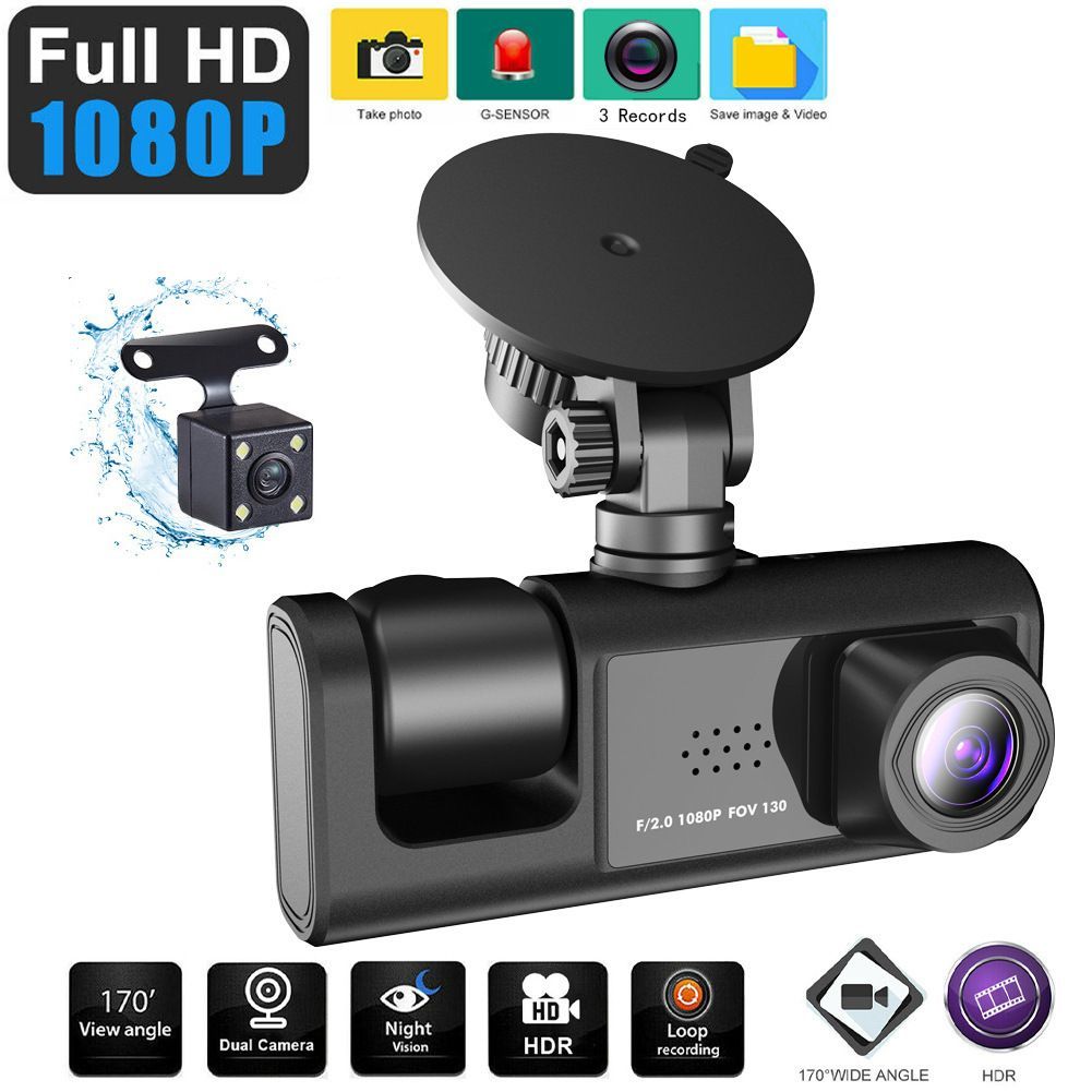 Car Dash Cam 3 Channel Car DVR Driving Recorder With Night Vision Parking Monitor