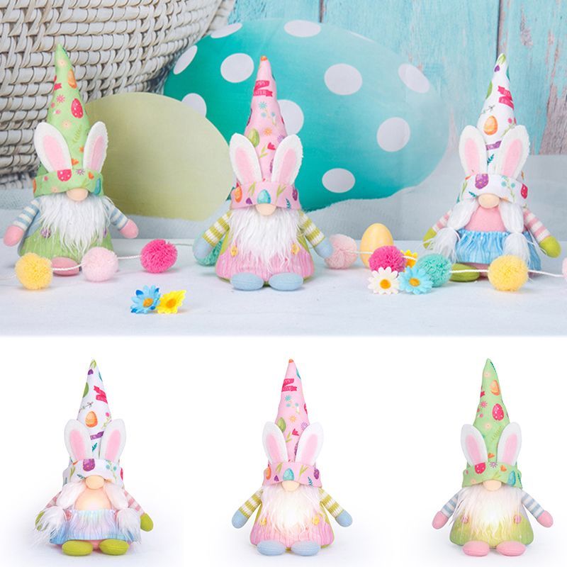 Easter Bunny Gnome Lighting Plush Doll Faceless Dwarf Ornament Holiday Decoration
