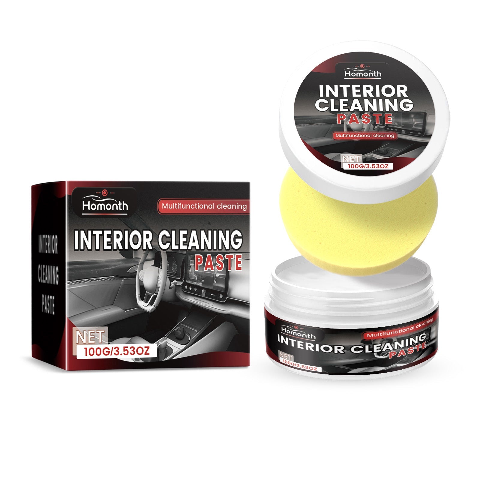 Car Interior Cleaning Paste, Deep Foam Wash, Dust and Stain Removal, Eco-Friendly Car Cleaning Solution ,1set