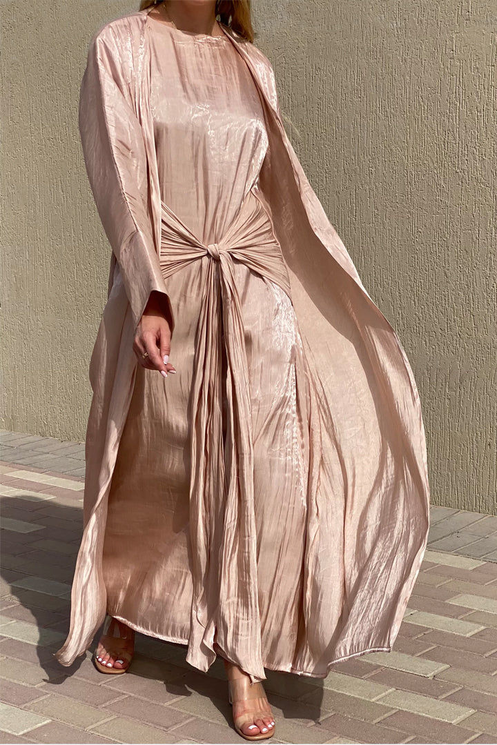 MOiSTREET Rotana Shimmer Mandys Pink Abaya Set Comes With 3 Piece