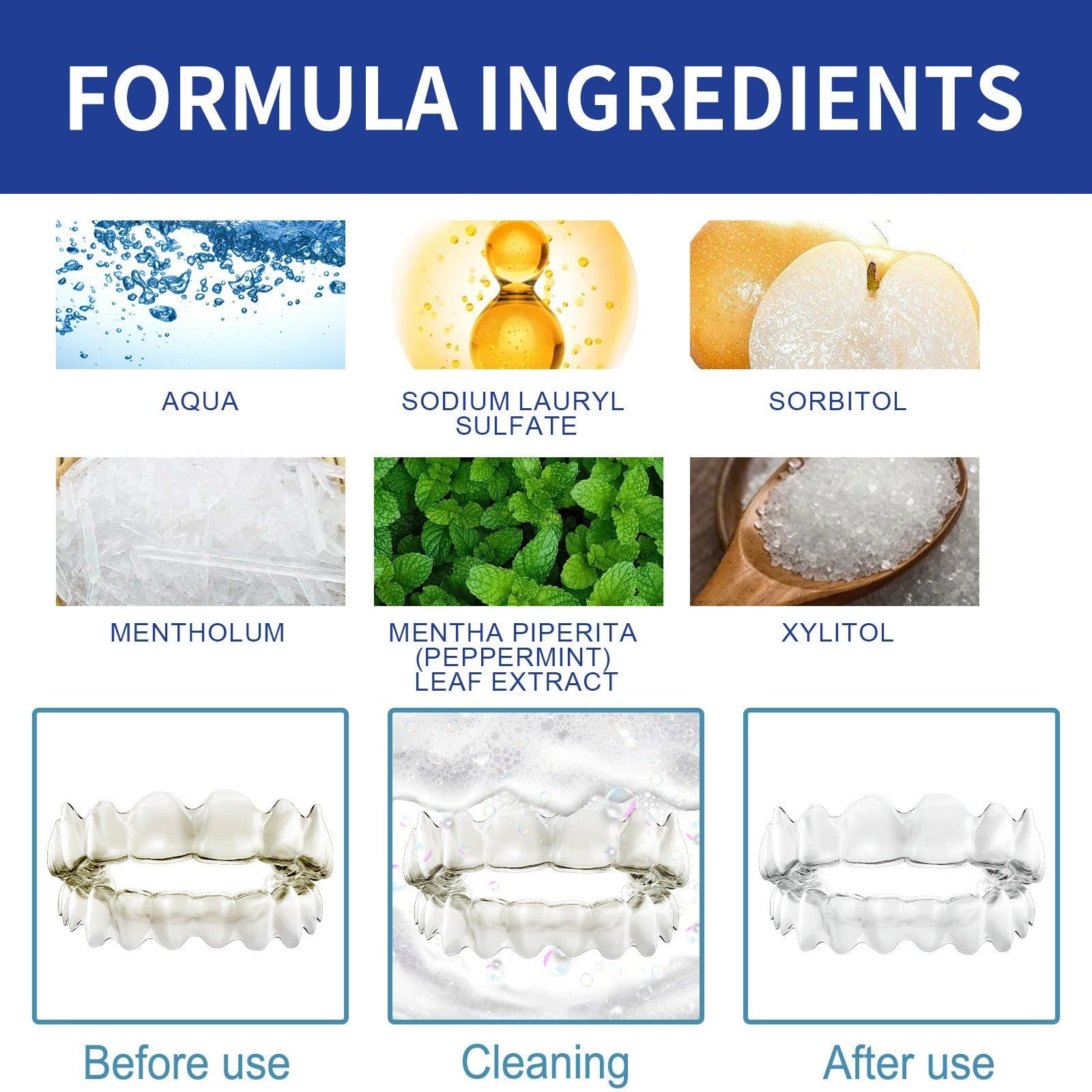 Denture Cleaner, Odor Removal, Sterilization, Fresh Breath, White Dentures ,30ml