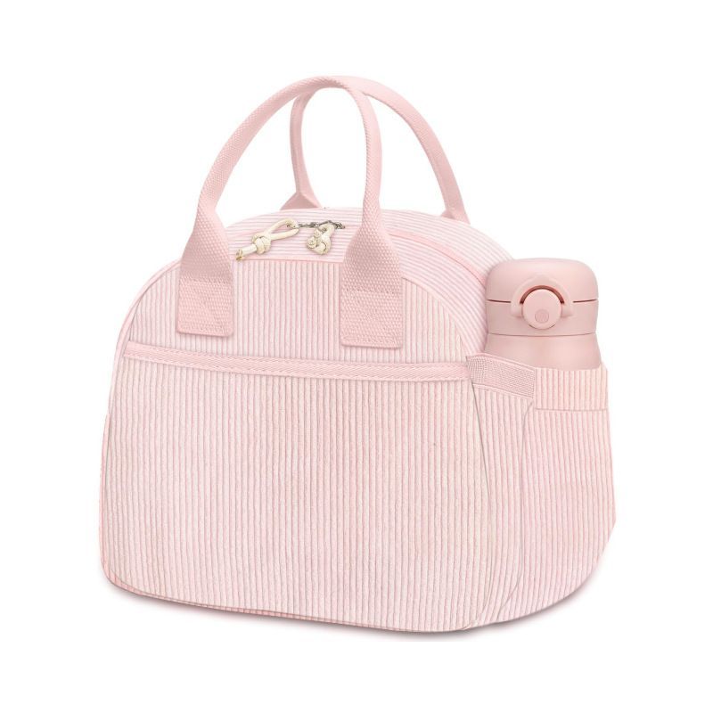 Corduroy Insulated Lunch Bag with Bottle Pocket