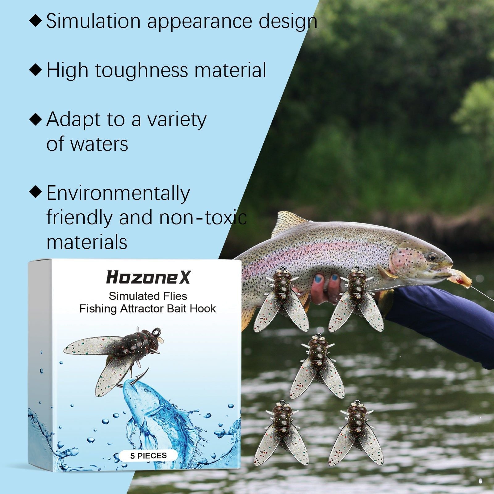 Bait Hook, Simulated Fly Fishing Bait, Soft Silicone, Durable, Fish Attractant ,5 pieces